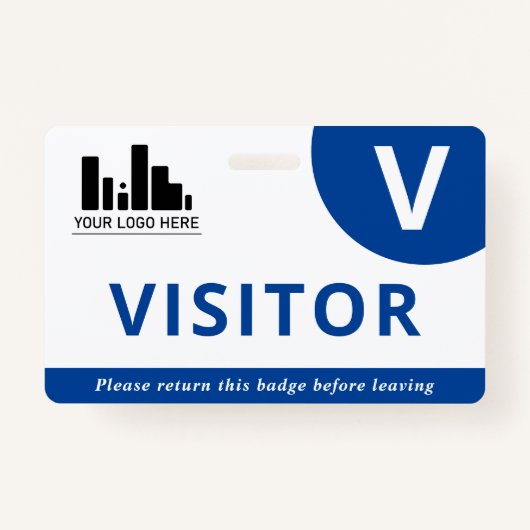 Badge Bleu et blanc Votre logo Visiteur (Devant)
