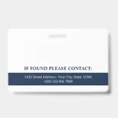 Badge Bleu marine avec code QR de photo de logo Carte d' (Arrière)