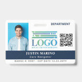Badge Bleu marine avec code QR de photo de logo Carte d' (Avant)