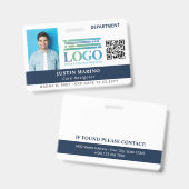 Badge Bleu marine avec code QR de photo de logo Carte d' (Avant & arrière)