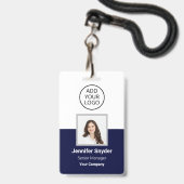 Badge Bleu marine, carte d'identité employé avec code QR (Avant avec lanière)