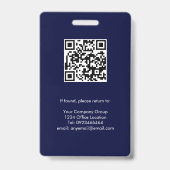 Badge Bleu marine, carte d'identité employé avec code QR (Arrière)