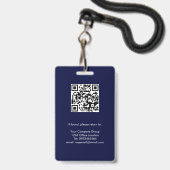 Badge Bleu marine, carte d'identité employé avec code QR (Arrière avec lanière)