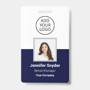 Badge Bleu marine, carte d'identité employé avec code QR