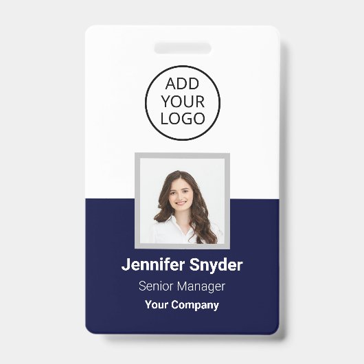 Badge Bleu marine, carte d'identité employé avec code QR (Avant)