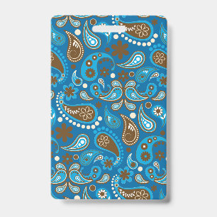 Badge Bleu Marron Paisley Floral Fleurs Agréable Élégant
