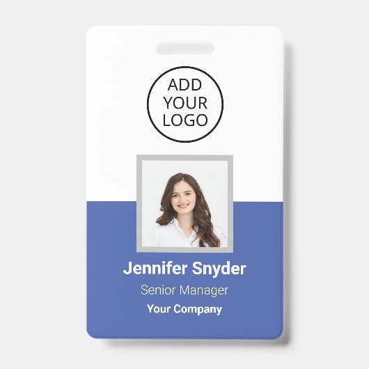 Badge Bleu moyen, ID photo de l'employé avec code QR, en (Face)