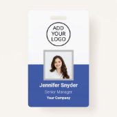 Badge Bleu moyen, ID photo de l'employé avec code QR, en (Devant)