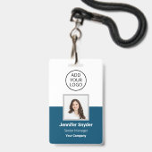 Badge Bleu Océan, Photo d'identité employé avec code QR, (Avant avec lanière)