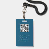 Badge Bleu Océan, Photo d'identité employé avec code QR, (Arrière avec lanière)