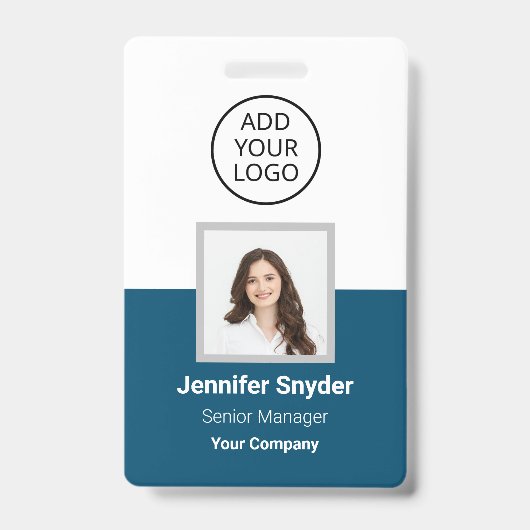 Badge Bleu Océan, Photo d'identité employé avec code QR, (Avant)