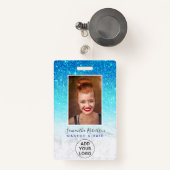 Badge Bleu ombre parties scintillant logo en marbre phot (Front with Retractable)