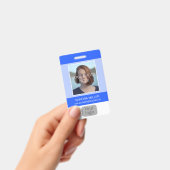 Badge Bleu, Photo de l'employé, Logo, Code-barres, Nom, (Manuel / portable)