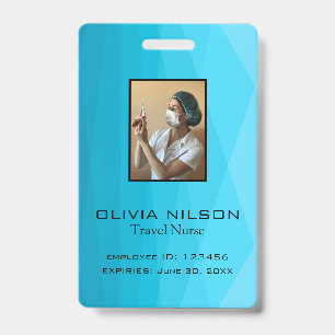 Badge Bleu Polygonal Et Photo