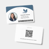 Badge Bleu QR Code à barres - photo de l'employé (Avant & arrière)