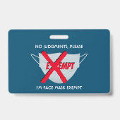 Badge Bleu sarcelle | EXONÉRÉ DE MASQUE FACIAL (Arrière)