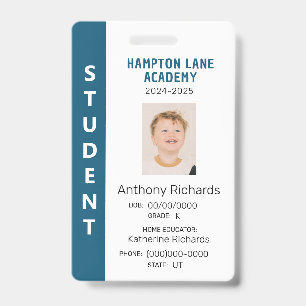 Badge Bleu Vertical Stripe Homeschool - Carte d'identité