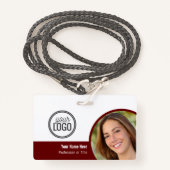 Badge Bloc de couleur rouge foncé moderne Balise de nom  (Devant avec lanière)