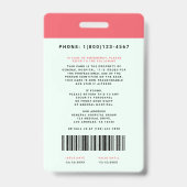 Badge Blocs Code personnel Médicale + Code barres| Verti (Arrière)