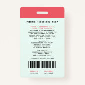 Badge Blocs Code personnel Médicale + Code barres| Verti (Dos)