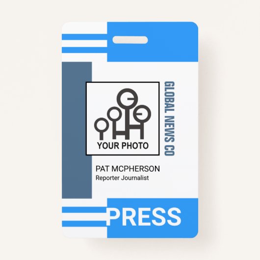 Badge Blocs de bande bleu futuriste Appuyer sur ID (Devant)