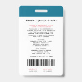 Badge Blocs d'identité médicale + Code-barres | Vertical (Arrière)