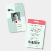 Badge Blocs ID de personnel médical + Code-barres | Vert (Avant & arrière)
