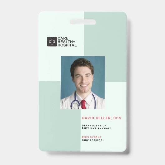 Badge Blocs ID de personnel médical + Code-barres | Vert (Avant)