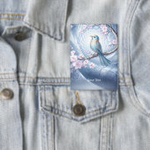 Badge Blue Bird Floral Button (Insitu)