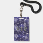 Badge Blue Bubble Hearts Anniversaire de fête VIP Pass B (Arrière avec lanière)