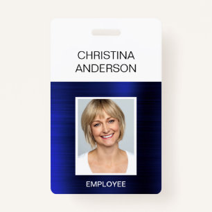 Badge Blue Employee - Name Photo Corporate Metallic