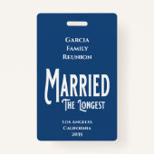 Badge Blue Family Reunion Award Marié le plus long (Devant)