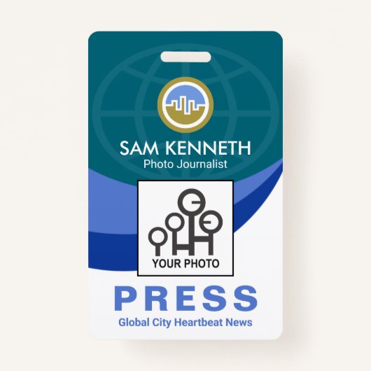 Badge Blue Global Wave Press Staff Photo Reporter (Devant)