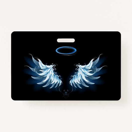 Badge Blue Glowing Angel Wings on black background (Devant)
