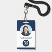 Badge Blue Modern Company Employé Photo Security QR ID (Front with Lanyard)
