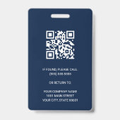 Badge Blue Modern Company Employé Photo Security QR ID (Back)