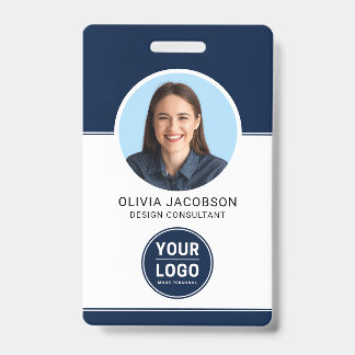 Badge Blue Modern Company Employé Photo Security QR ID