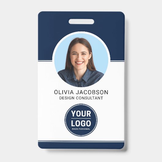 Badge Blue Modern Company Employé Photo Security QR ID (Front)