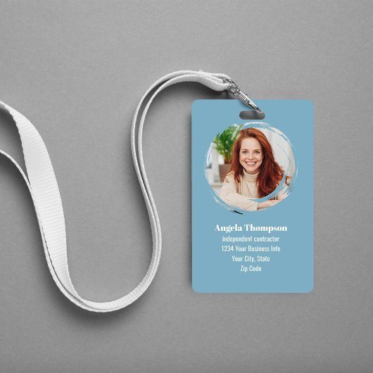 Badge Blue Modern Photo QR Code Employee