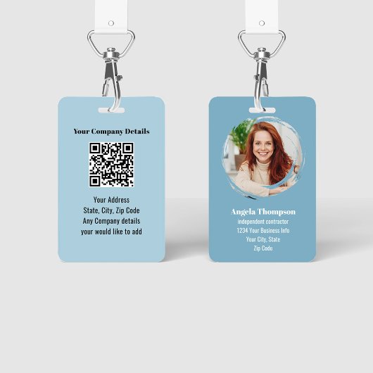 Badge Blue Modern Photo QR Code Employee