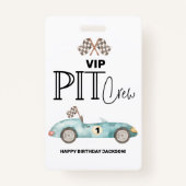 Badge Blue Race car Birthday, any age, VIP PIT CREW (Devant)