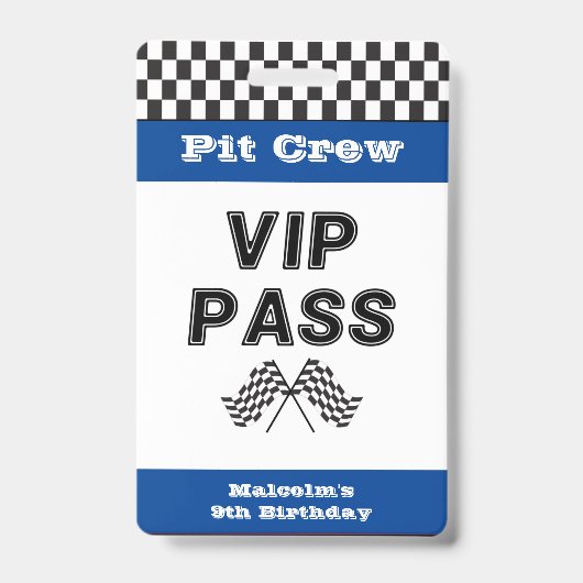Badge Blue Racing Party Pit Crew VIP Pass Pit Stop (Avant)