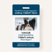 Badge Blue Therapy Animal Photo ID personnalisée (Devant)