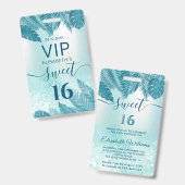 Badge Blue Tropical feuille parties scintillant script S (Avant & arrière)