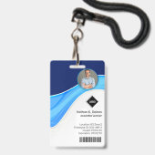 Badge Blue Wave | Société de photo d'identité pour emplo (Avant avec lanière)