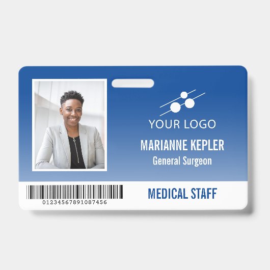 Badge Blue White Hospital Code d'employé Ajouter votre l (Avant)