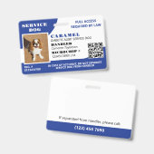 Badge Blue White Service Chien Photo ID QR Code (Avant & arrière)