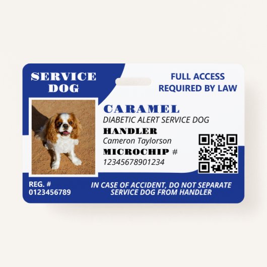 Badge Blue White Service Chien Photo ID QR Code (Devant)
