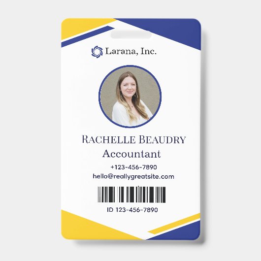 Badge Blue & Yellow Modern Business ID Card (Front)