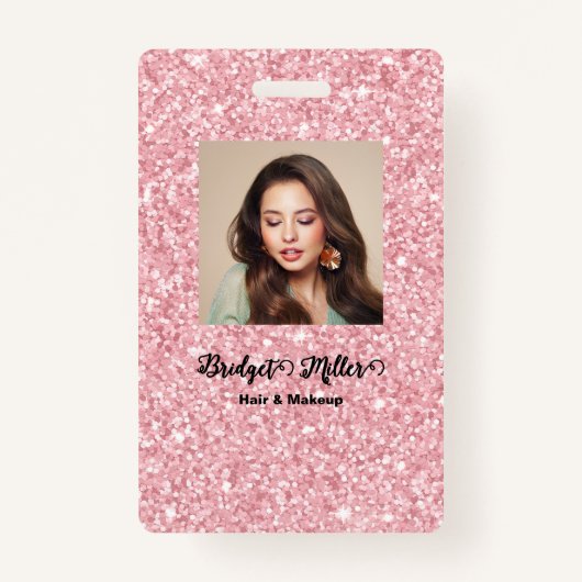 Badge Blush Glitter hair salon elegant script photo (Devant)